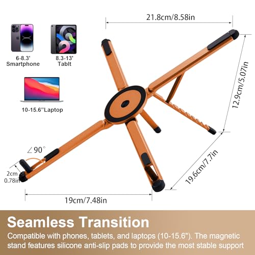 Image of 3-in-1 Portable Laptop Stand with Magnetic Phone Holder, Orange