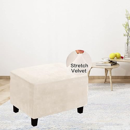 Miniatura 2 de Juego de 1 fundas rectangulares de terciopelo elástico para reposapiés, fundas para taburete otomano, funda protectora de muebles con parte inferior