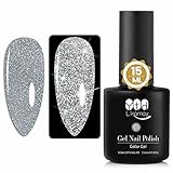 YTD Likomey Reflective Flash Gel Nail Polish,15ml Diamond Disco DJ Glitter Explosion Silver Color...