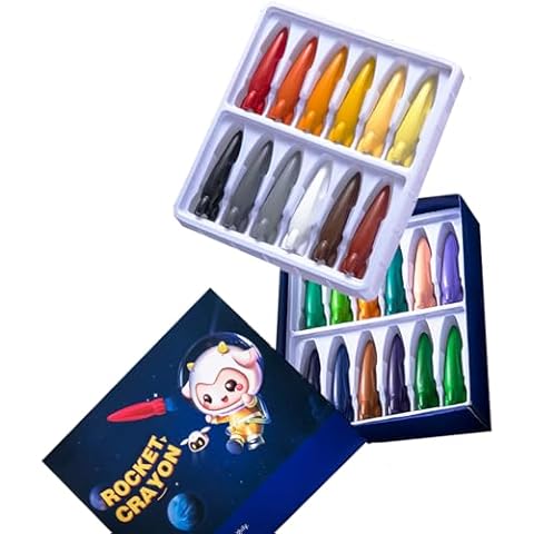 UEXINGOO Rocket Shape Crayons for Kids, 24 Colors Water Washable Non-Dirty Hand Crayons, Gift for 3-12 Year Old Boys Girls (Rocket Crayon) Cover