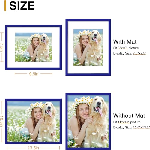 decorUhome 11x14 Picture Frame Set of 10, Display Photos 8x10 with Mat or 11x14 Unmatted for Picture Frames Collage Wall Decor, Royal Blue