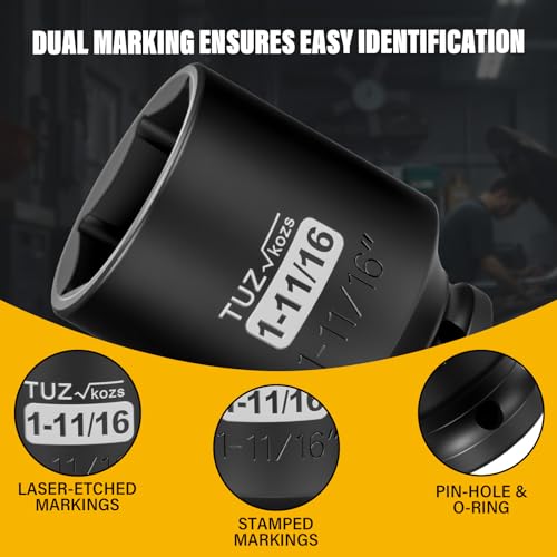 Image of 1 /2 Inch Drive 1-11 /16 Inch Deep SAE Impact Socket,CR-MO,6 Point Radius Corner Design,Square Chamfered Opening,Axle Nut Impact Grade Socket for Easy Removal