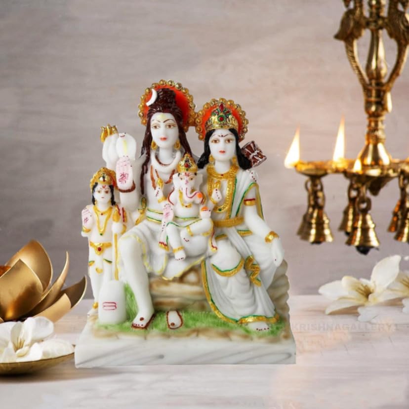 KRISHNAGALLERY1 Marble Dust Lord Shiv Parivar Family Murti Statue Idol Shiva Family for Home Pooja Temple Gift Office Decor 9 Inch