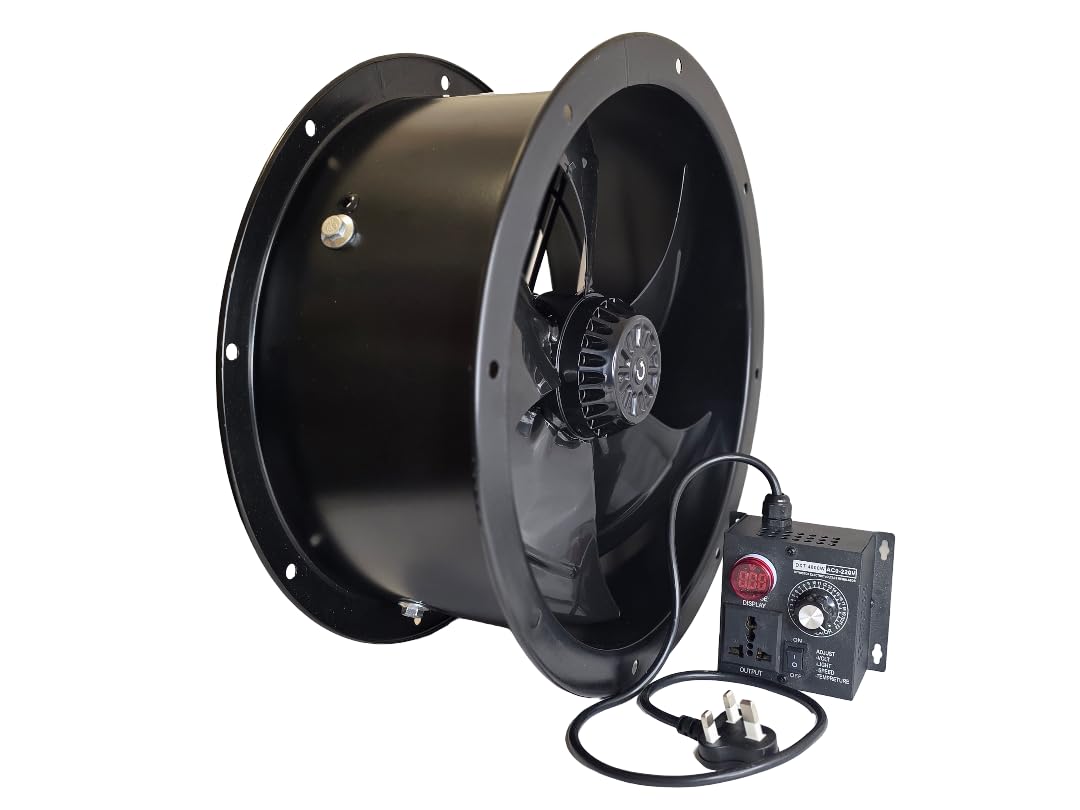 350S-T 14" Industrial Cased Axial Canopy Fan + Controller – Heavy-Duty Duct Extractor for Commercial Kitchen & Warehouse Ventilation, 220V 50Hz, 1420RPM