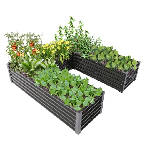 A ANLEOLIFE U-Shaped Outdoor Galvanized Raised Garden Bed, 6x6x1.5ft, Center-Access Bottomless Planter Box, 22-Gauge Corrugated Metal, Reinforced Bracing Rods, Quartz Grey