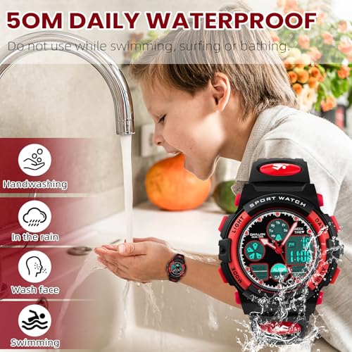 Image of Dayllon Boys Watch,Kids Watch for 5-15 Year Old Boys,Digital Sport Outdoor Multi Function Waterproof with LED Alarm Calendar Analog Watch for Kids Gifts