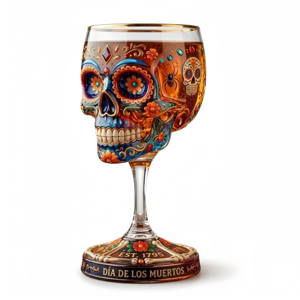 APOMNG Skull Skull Goblet Stainless Steel Liner Hand Painted Drinkware Unique Halloween Party Cup Bar Decor Gift for Skull Lovers and Collectors