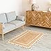 Weaving Village Scalloped Natural Jute Area Rug, Natural Base Off White Trim, 3x5
