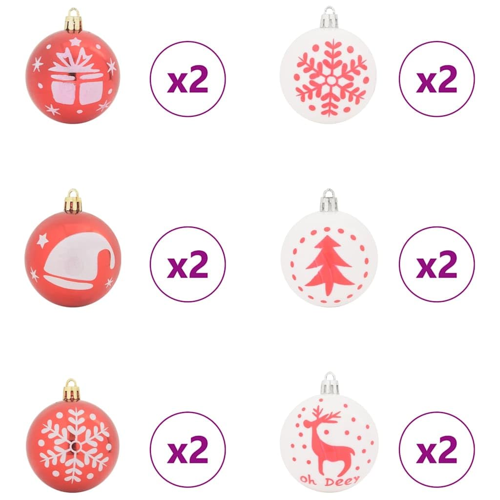 Weihnachtskugel-Set 40 pcs Rot und Weiß Kunststoff glänzend Ø 6 cm mit Herz und Stern Anhänger für Weihnachtsbaum Baumschmuck traditionelle Weihnachtsdeko Tannenbaum schmücken