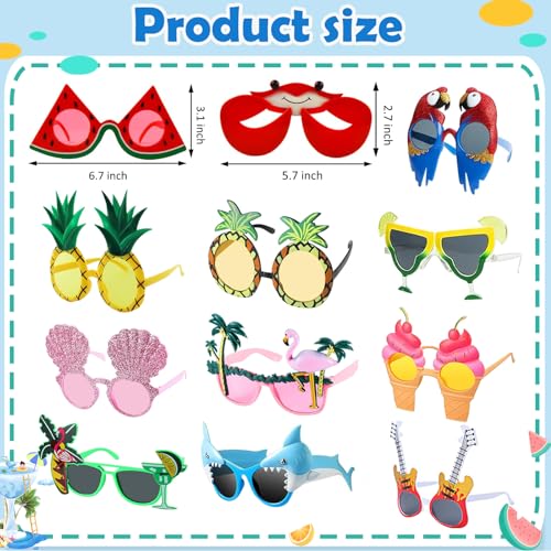 12 Pairs Novelty Party Sunglasses,Funny Luau Party Sunglasses Hawaiian Tropical Beach Glasses Summer Pool Party Sunglass for Beach Themed Party Supplies2