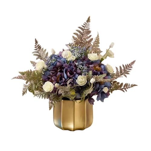 Künstliche Blumen mit Vase, künstliche Pfingstrosen in Vase, künstliche Hortensien-Blumenarrangements, Heimbüro-Dekoration, Esstisch-Tafelaufsatz, Violett Cover