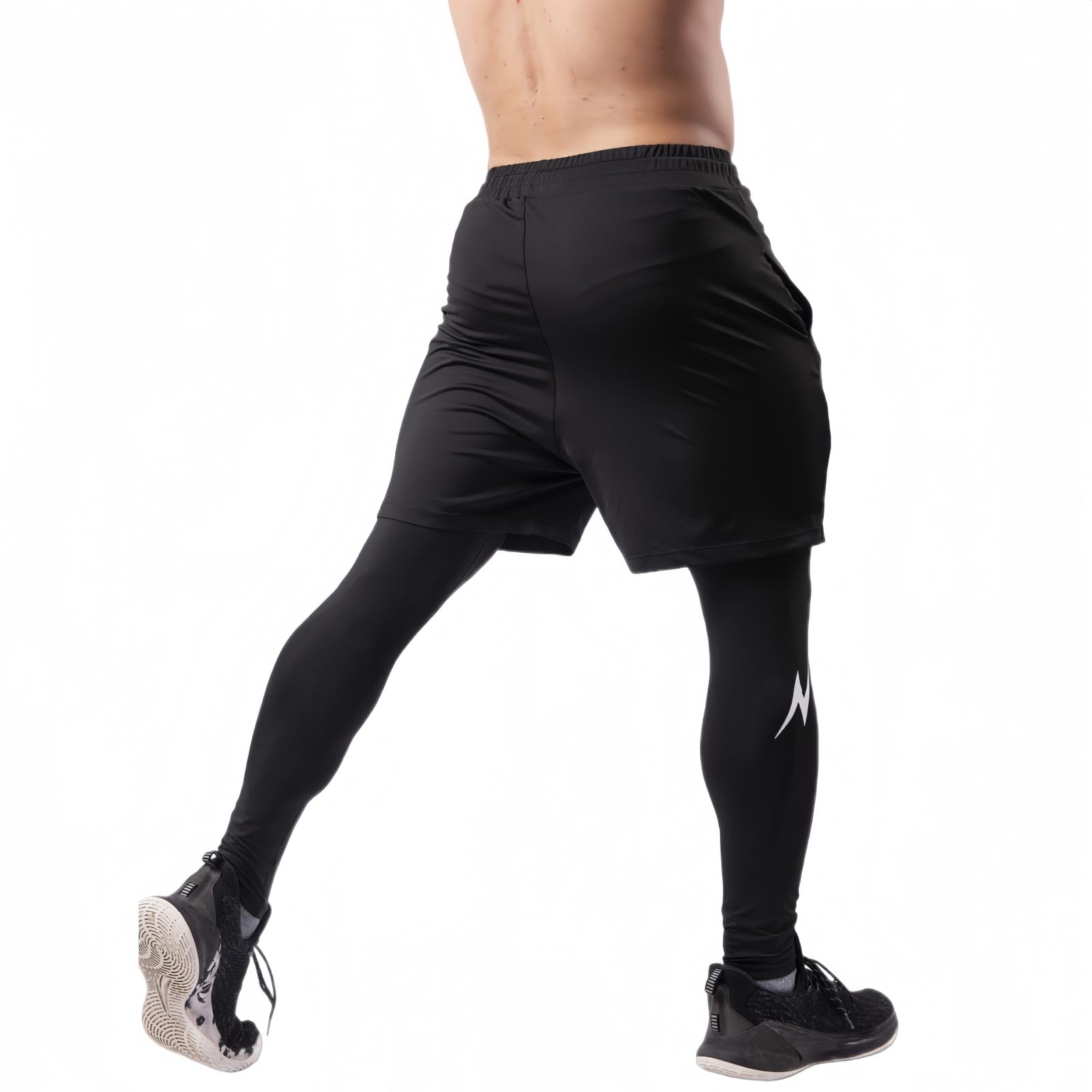 RuiChy Pantalons de Course 2 en 1 Homme Short Sport à Cordon Élastique à Séchage Rapide Pantalon de Compression au Signe Éclair, Fitness Legging Sport avec Poches pour Basketball Football