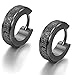 Flongo Men's Classic Stainless Steel Black Matte Hoop Huggie Stud Earrings, Polished Finish Edge Hoop Huggy Earrings for Men Women, Christmas Valentine Gift Hinged Hoop Earrings
