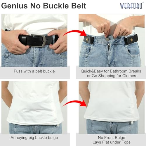 Image of WERFORU No Buckle Stretch Belt for Women and Men Elastic Waist Belt up to 72 Inches for Jeans Pants
