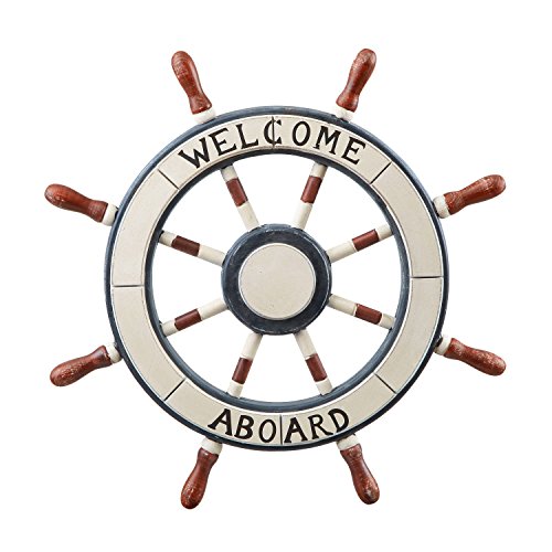 Adeco 24" Wooden Boat Anchor with Crossbar, Steering Wheel, Décor Home Wall Decor, Ship, White, Black, Brown (OS0003) - Image 2