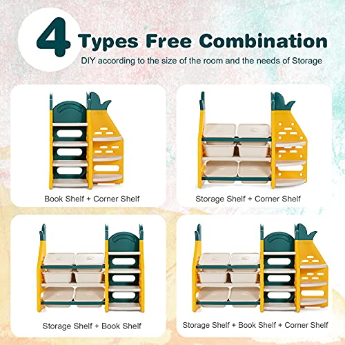 Costzon Kids Toy Organizers And Storage With Bookshelf, Large Multi-Purpose 3-Tier Toy Shelf, 6 Bins Removable Plastic Bins To Organize Books Toys, Toddler Corner Rack For Playroom Bedroom, Nursery #TOP1