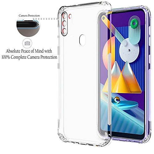 Image of TheGiftKart Ultra Clear Slim Anti-Slip Grip Soft Silicone Back Cover Case with Complete Camera Protection & Anti-Dust Plugs Built-in for Samsung Galaxy M11 (Transparent)