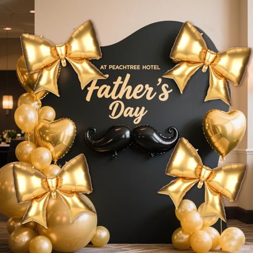 Image of 4Pcs Giant Bow Balloons, 97.5cm /38in Big Elegant Coquette Theme Balloons for Birthday Wedding Engagement & Party Large Decorations Bridal & Bachelorette Supplies (Gold)