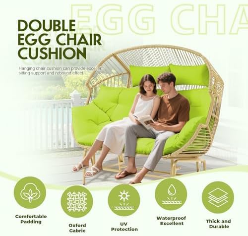 Image of Double Seater Cushion Set - Polyester Fabric Padded Seat for Hanging Egg /Garden Jhula (Cushion ONLY Parrot Green)