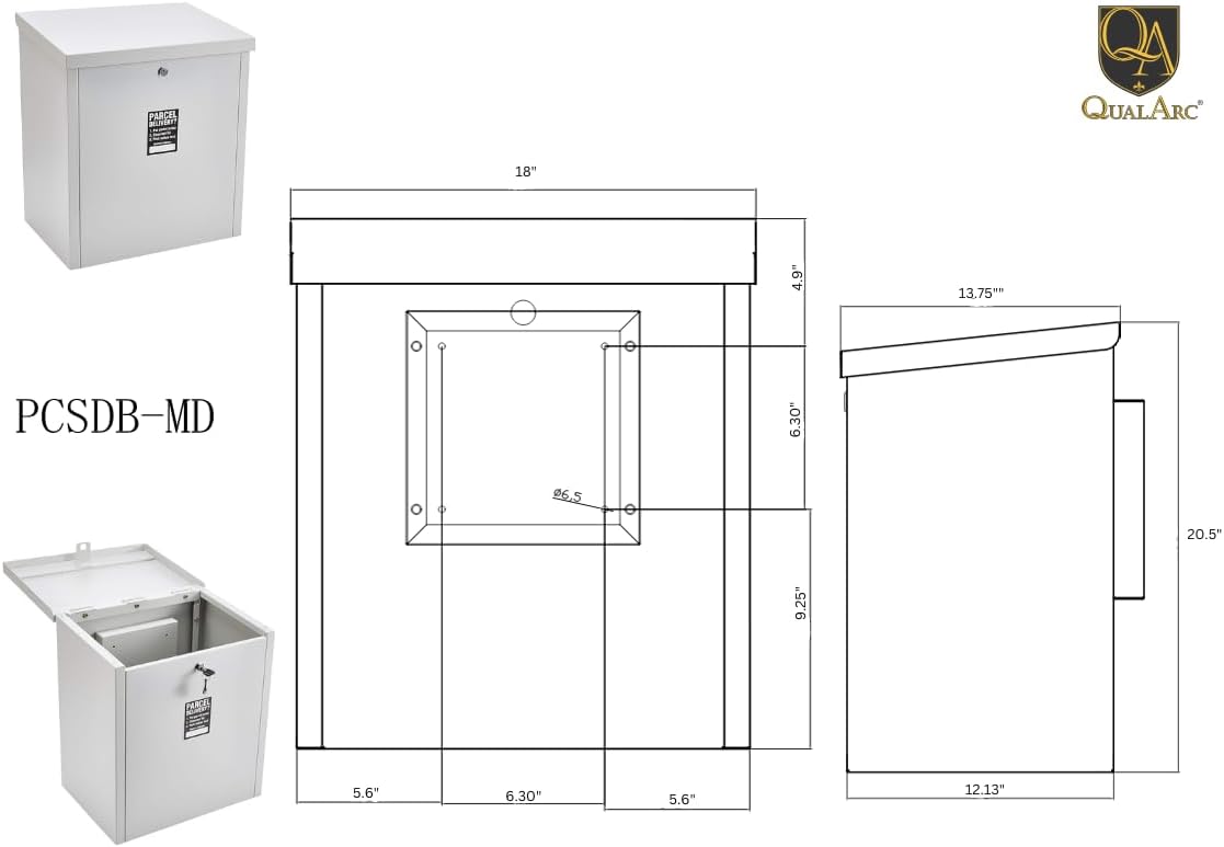 Qualarc PCSDB-MD Parcel Chest Secure Locking Delivery Box Made of Galvanized Steel, Textured Gray, Medium