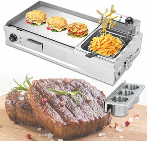 Commercial Electric Griddle & Fryer - Extra Large Stainless Steel Countertop Grill with Seasoning Rack for Perfectly Fried Pizza, Burgers, and More!