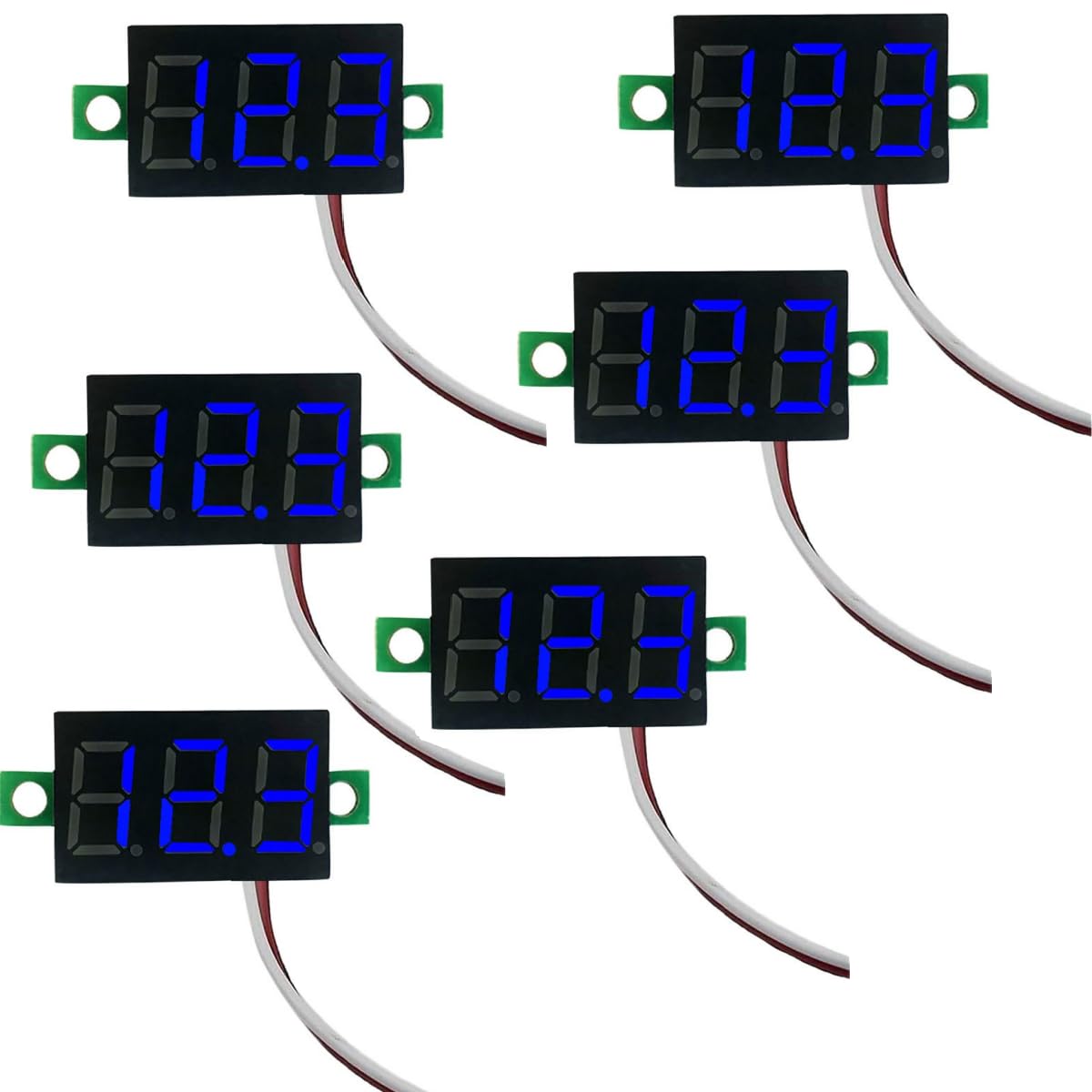 6 Pcs Mini Digital Voltage Meter DC 2.5~30V 0.28" 2 Wire Digital Voltmeter Gauge Tester Green LED Display Panel Mount Car Motorcycle Battery Monitor