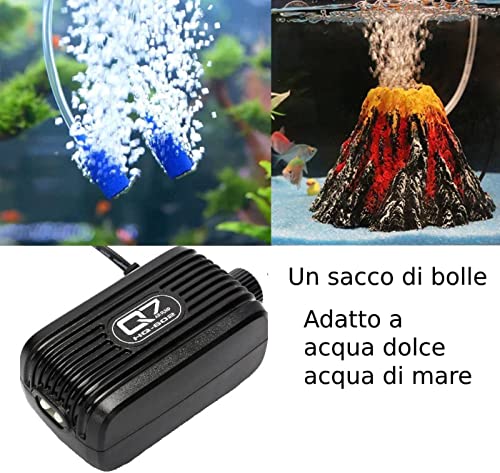 Ossigenatore per Acquario, 3W Pompa Ad Aria per Acquario Regolabile, Aria Acquario Areatore, Pompa Acquario per Acquario con Acquario Volcano Ornament Kit, Aeratore Acquario con 2 Pietra Aria - Image 3