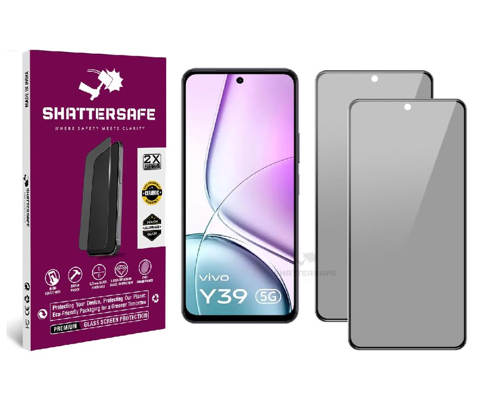 Image of Anti-Spy Privacy Tempered Glass Compatible For Vivo Y39 5G [Pack of 2]. 9H Hardness, Anti-Scratch, Edge-to-Edge Protection With Easy Installation Kit & Case Friendly Fit.