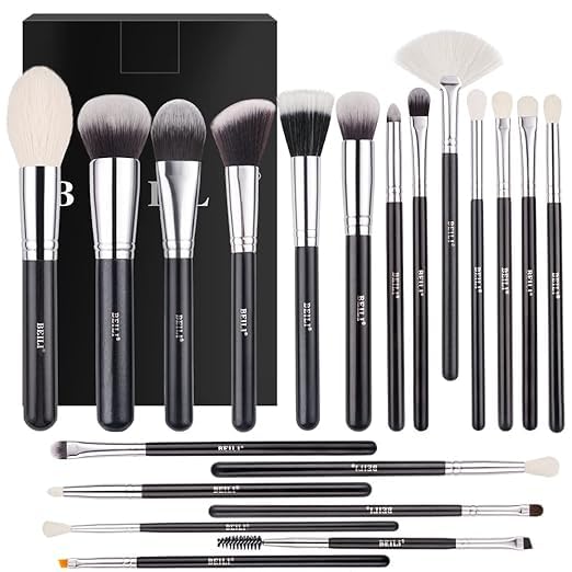BEILI Professional Makeup Brush Set, 25 Pieces, Black Handle with Silver Ferrule, Face and Eye Brushes-image-47