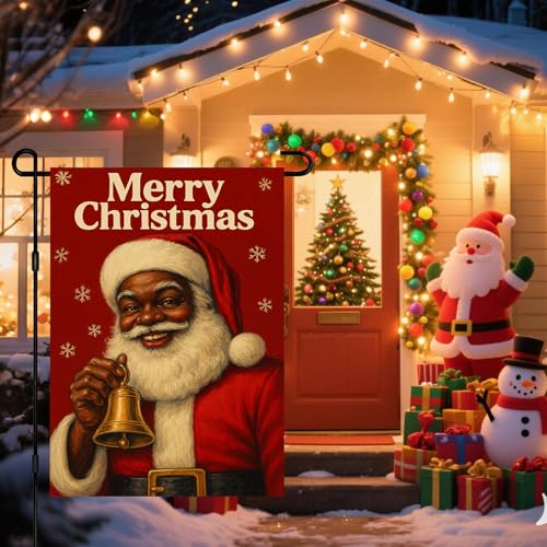 Image of BlissYard Christmas Black Santa Garden Flag 12x18 Inch Polyester