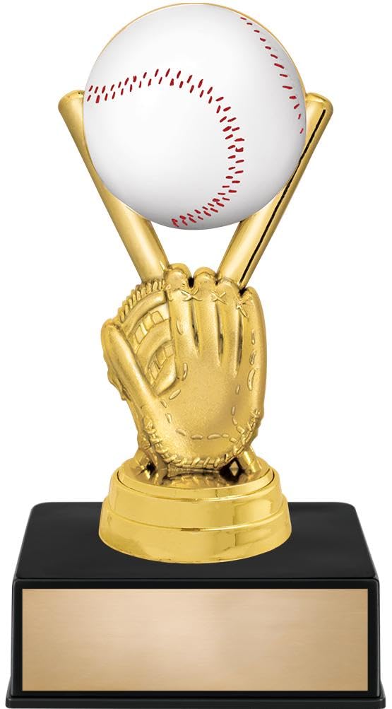 6" Baseball Ball Bats Mitt Colorific Award with Black Base