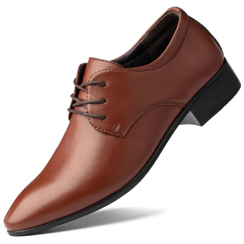 Kanggrei Chaussures habillées Classiques en Cuir PU à Lacets et Bout Pointu for Hommes, Chaussures Derby à Semelles en Caoutchouc antidérapantes for...