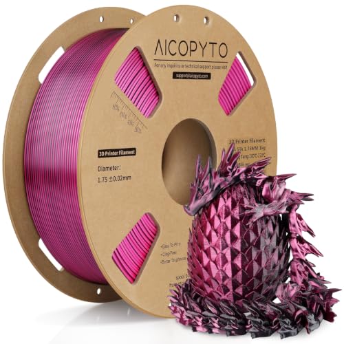 AICOPYTO Dual Color Silk PLA 3D Printer Filament 1.75mm, Dual Color 2-in-1 Black-Red Silk Filament 1KG Spool (2.2lbs) Di
