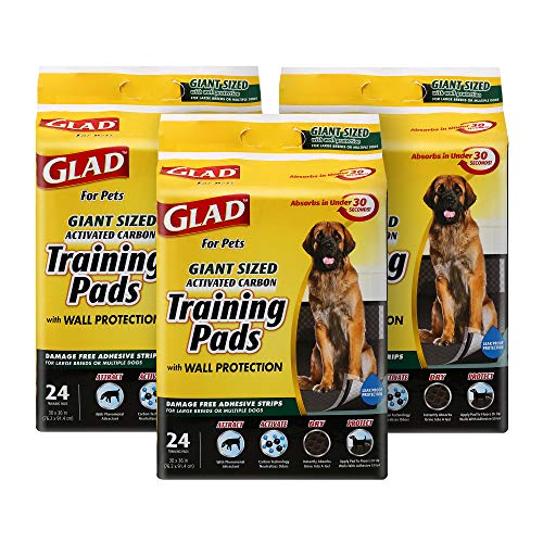 Glad for Pets Activated Carbon Puppy Training Pads, Giant Size 24 Ct- 3 Pack | Charcoal Puppy Lads for Dogs, Large Dog Pee Pads| Super Absorbent and Leak Proof Puppy Pee Pads | 72 Puppy Pads Total