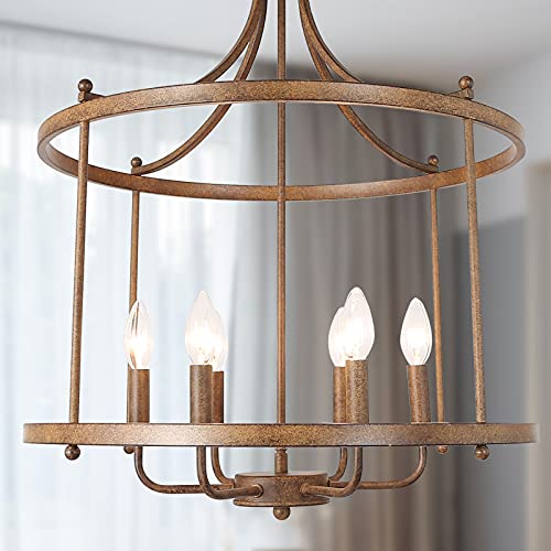 Exclusive Discount 60% Price LNC Farmhouse Chandelier, 21.5" Rustic Chandelier, 6-Light Drum Pendant Lighting for Kitchen Island, Foyer, Dining Room, Antique Bronze Finish