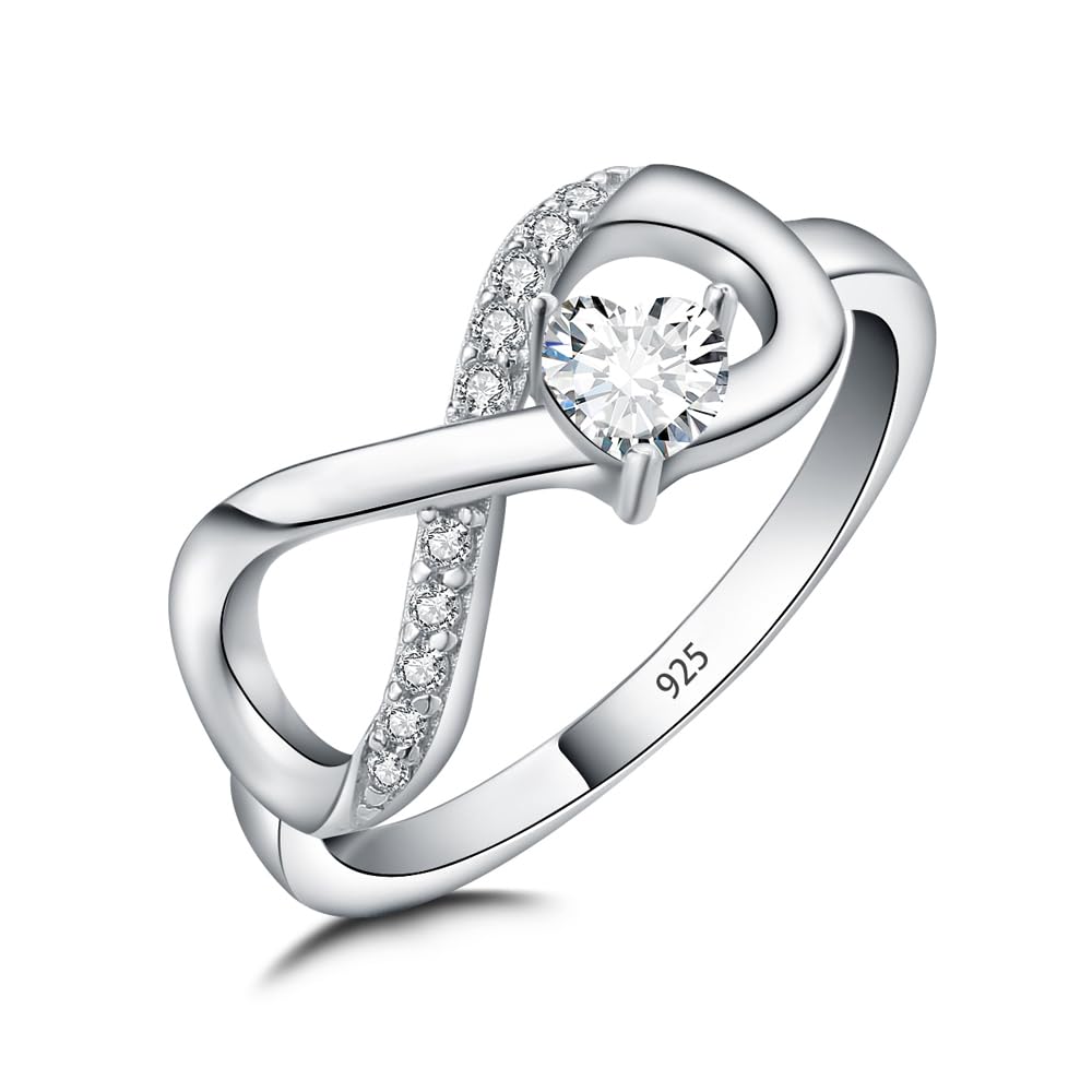 JurikkoInfinity Promise Rings for Her 925 Sterling Silver Love Heart Engagement Rings for Women Anniversary Jewelry Gift Size 5-12