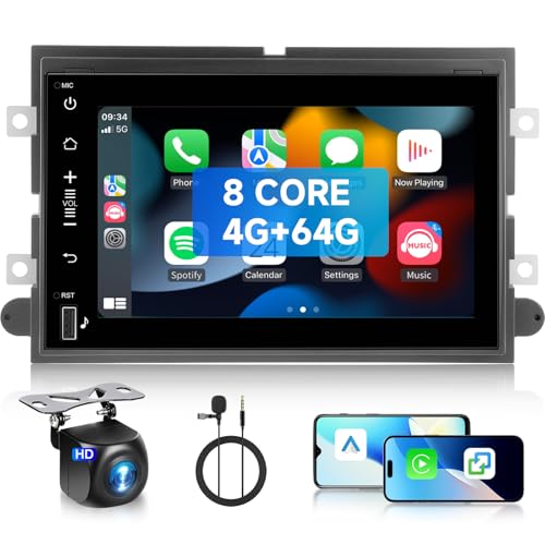 [8 CORE 4G+64G] Car Radio for Ford F150/ F250/ F350 2004-2014 with Wireless Carplay/Android Auto, 7 Inch Android 13 IPS Touch Screen Stereo, Bluetooth, GPS, WiFi, DSP, SWC, + Backup Camera