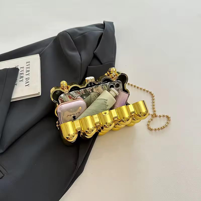 Image of Metallic Acrylic Evening Handbag for Women | Crossbody Sling Bags with Detachable Chain Strap Glossy Stylish Ladies Girls Small Size Cute Party Wedding Bag