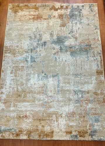 Image of 2x5 Feet (60x150 CM) Carpet for Bedroom Living Room & Hall - Ivory Multi Spiral Modern Abstract Geometric Silk-Touch Luxury Hotel-Style Washable Anti-Skid Turkish Area Rug