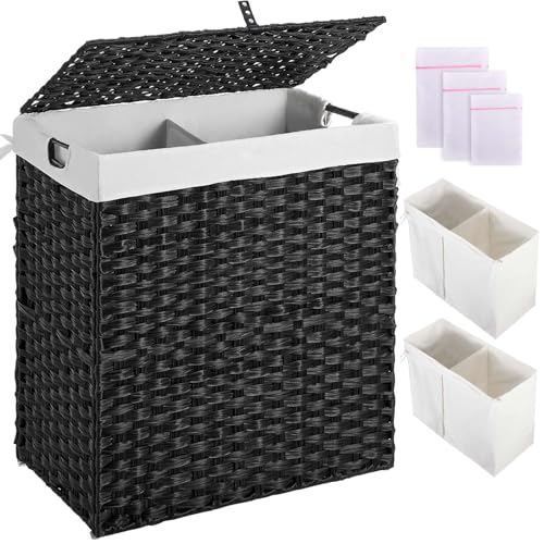 Greenstell Laundry Hamper with lid, No Install Needed, 110L Wicker