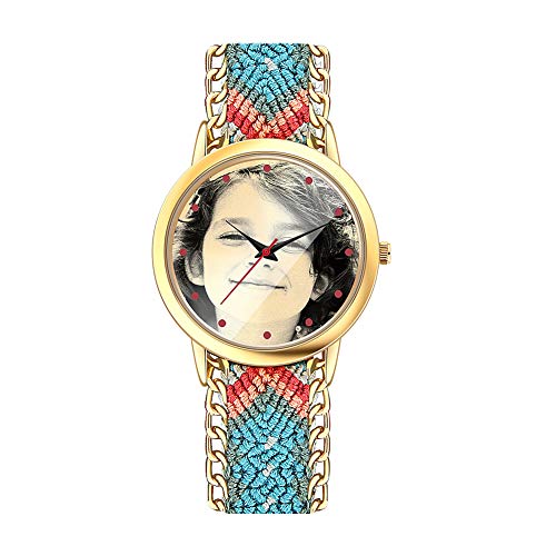 Personalisiert Uhr Armbanduhr mit Foto für Damen Edelstahl Klassisch Analog Zifferblat Durchmesser 40mm Nylon Armband täglich Wasserdicht