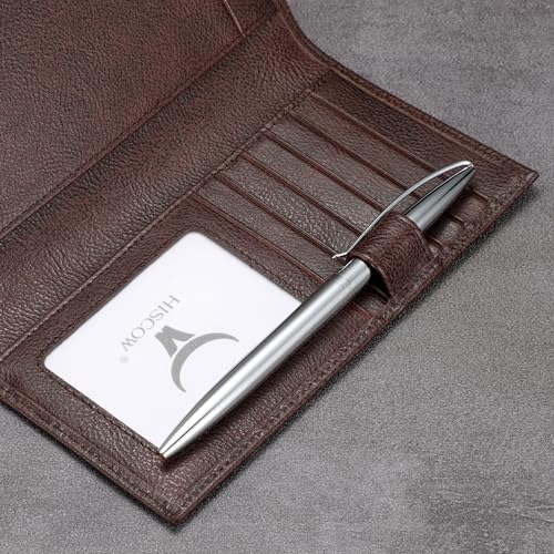 Image of HISCOW Soft Leather Checkbook Cover & Card Holder with Divider - Italian Calfskin (Coffee Vegetable-Tanned Leather)