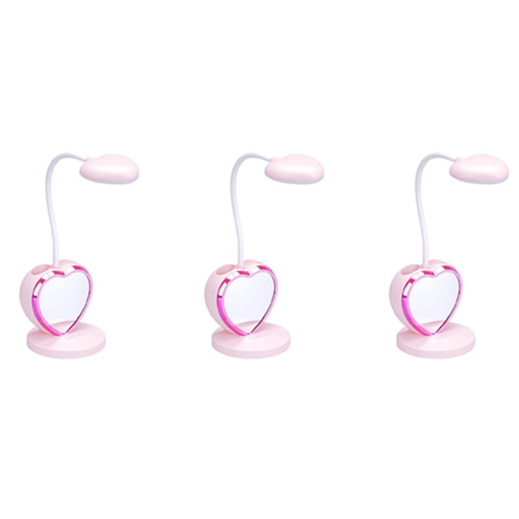 Hndhbfgrt 3X LED Desk Lamp for Girls, Rechargeable LED Desk Lamp with USB Charging Port & Pen Holder, Eye-Caring Dimmable Pink
