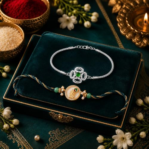 Image of CraftVatika Rakhi Gift for Brother Bhaiya and Bhabhi, Premium Bracelet Rakhi Set for Bhaiya Bhai Brother Man Bhabhi Women, Couple Pair Rakhis for Rakshabandhan, Best Wishes Card and Tillak Magnet Set