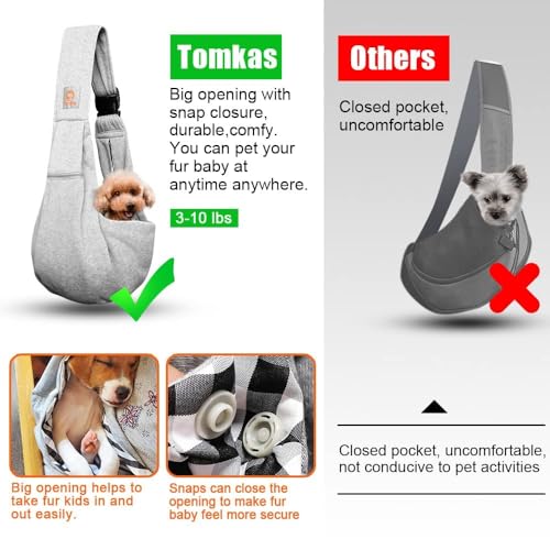 Tomkas Small Dog Sling Carrier - Zipper Pocket & Adjustable Strap - for 3-10 lbs Pets(Grey)
