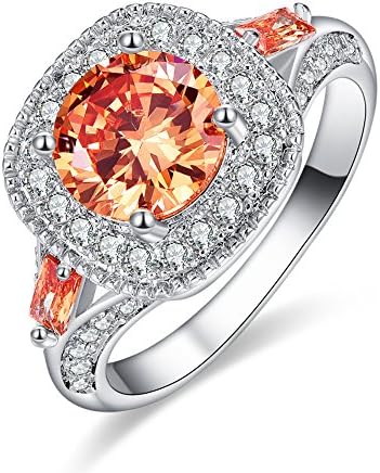Veunora 925 Sterling Silver 8x8mm Morganite Filled Halo Ring for Women Size 9