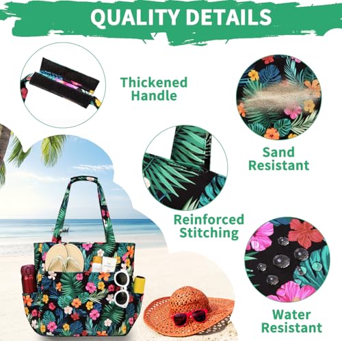 Image of Kasqo Beach Tote Bag for Women, 22L Waterproof Sandproof Medium Packable Travel Bag with Zipper for Pool Gym Shopping