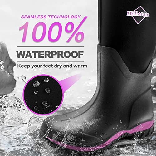 Hellorain Seamless Rubber Rain Boots For Women,6 Mm Neoprene Mid Calf Waterproof Snow Boots,Insulated Mud Work Boots For Girl Gardening,Farming,Hiking Fishing Shoes (Pink,9) #TOP4