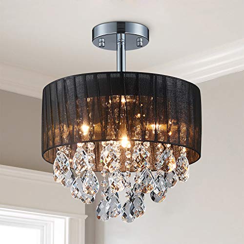 Saint Mossi Schwarz Moderne K9 Kristall Kronleuchter Beleuchtung LED 3-flammig Deckenlampe Hängelampe für Esszimmer Badezimmer Regentropfen Leuchte, D33cm x H33cm