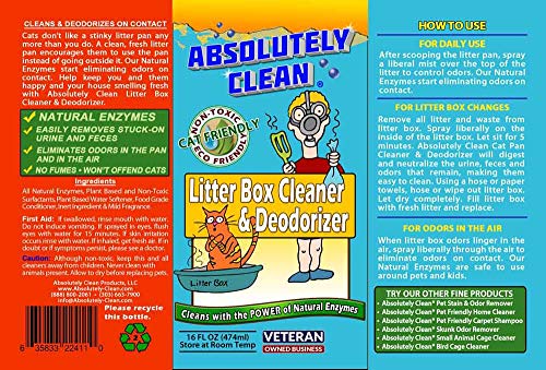 Absolutely Clean Limpador e desodorizante de caixa de areia, elimina odores rapidamente, neutraliza